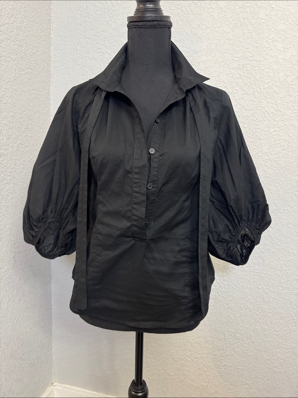 Black Women's Puff Sleeve Button Front Top